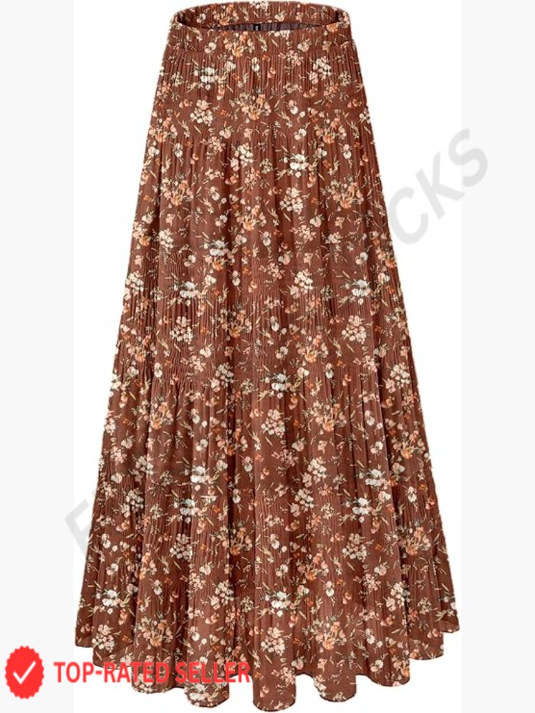 Chiffon Maxi Skirt Boho Elegant Flowy A-Line Pleated Elastic Waist Summer